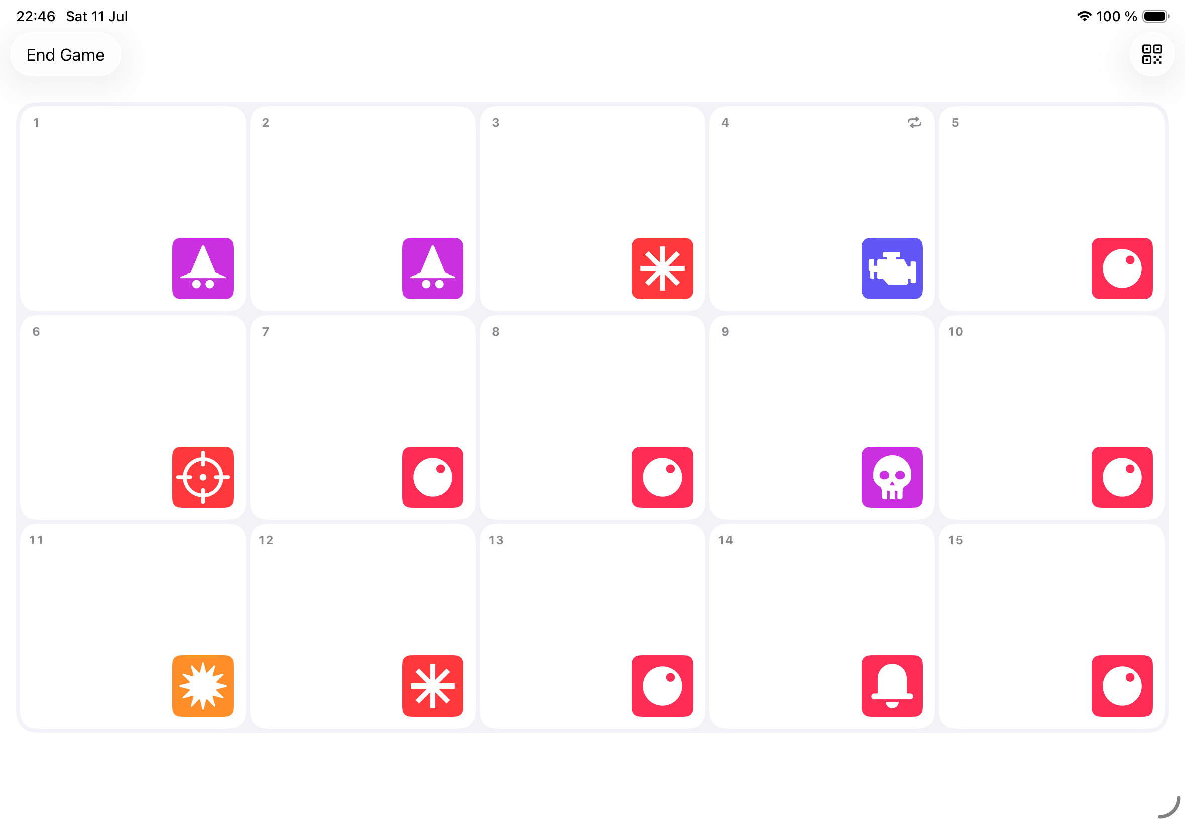 Spielkulisse effect board showing a grid of tappable sound cues for the table